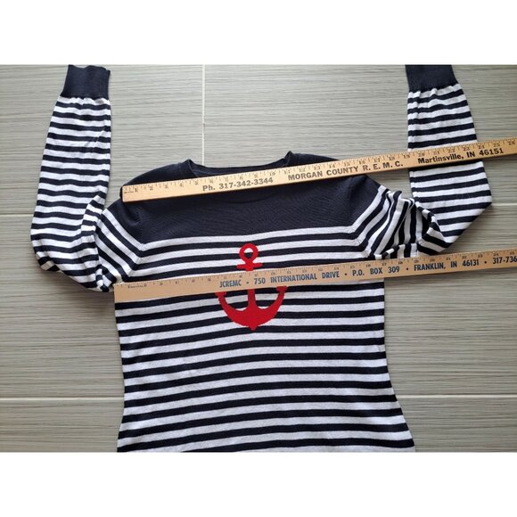 Brooks Brothers Nautical Black & White Striped Sweater Red Anchor Womens Med - Picture 2 of 10